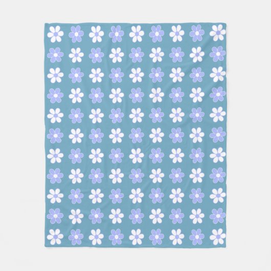 Sky Blue en White Flowers op Blue Fleece Deken (Voorkant)
