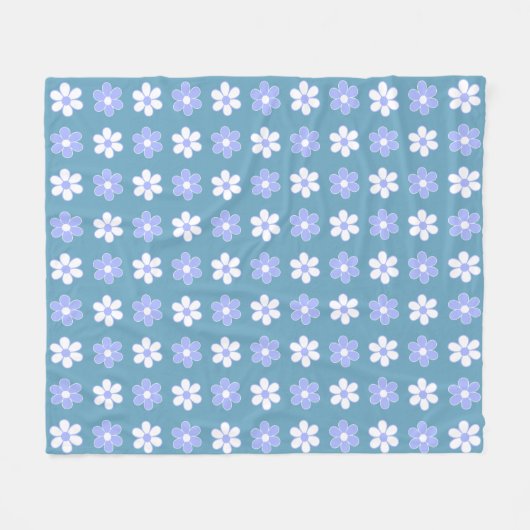 Sky Blue en White Flowers op Blue Fleece Deken (Voorkant (Horizontaal))