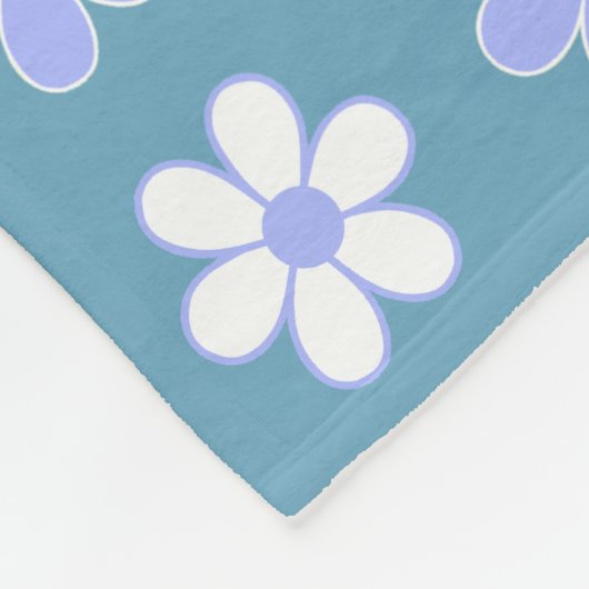 Sky Blue en White Flowers op Blue Fleece Deken (Hoek)