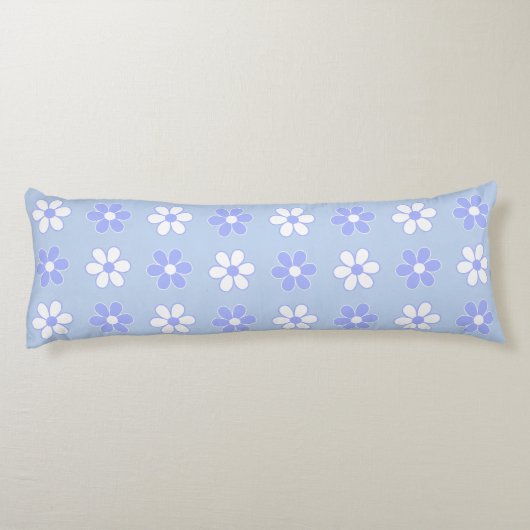 Sky Blue en White Flowers op Light Blue Lichaamskussen (Achterkant)