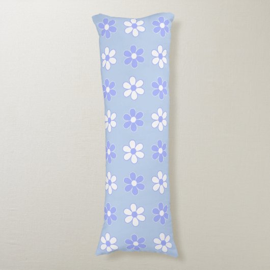 Sky Blue en White Flowers op Light Blue Lichaamskussen (Voorkant Verticaal)