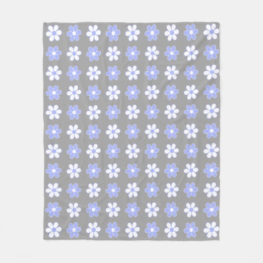 Sky Blue en White Flowers op Silver Grey Fleece Deken (Voorkant)