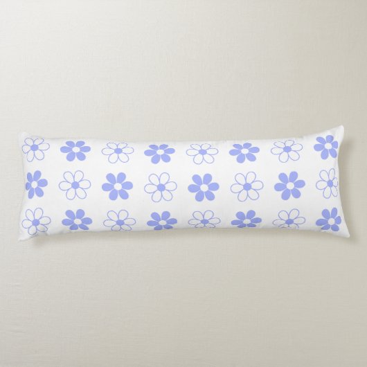 Sky Blue en White Flowers op White Lichaamskussen (Achterkant)