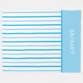 Sky Blue en White Geometric Stripes Naam Fleece Deken (Voorkant (Horizontaal))