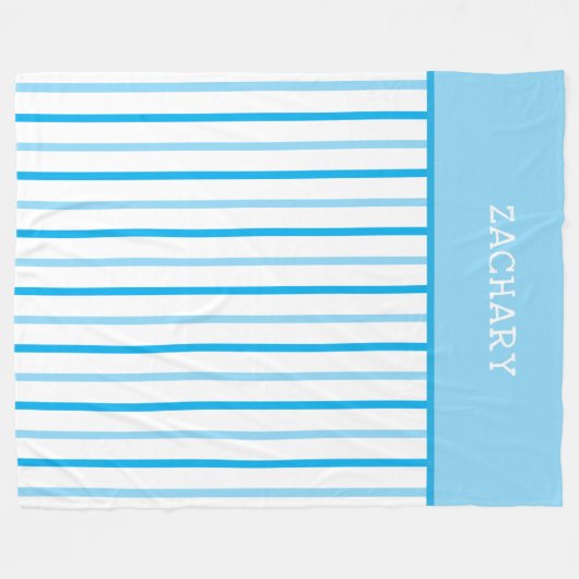 Sky Blue en White Geometric Stripes Naam Fleece Deken (Voorkant (Horizontaal))