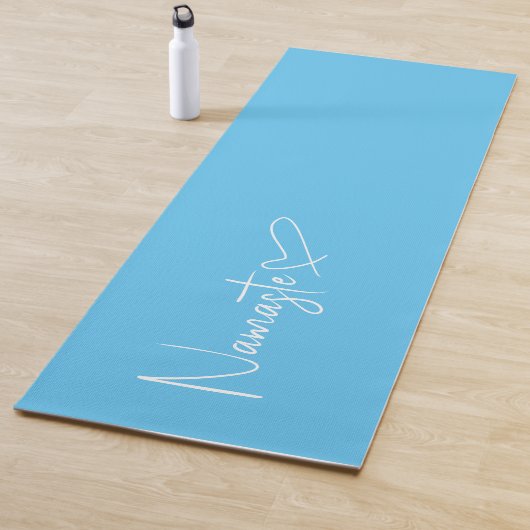 Sky Blue en White Namaste Script Heart omkeerbaar Yogamat (In situ)