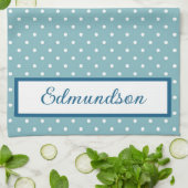 Sky Blue en White Polka Dot Gepersonaliseerd Theedoek (Gevouwen)