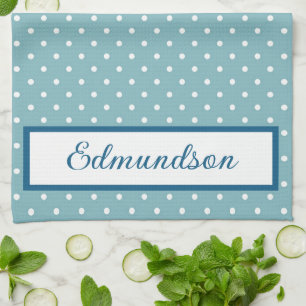 Sky Blue en White Polka Dot Gepersonaliseerd Theedoek