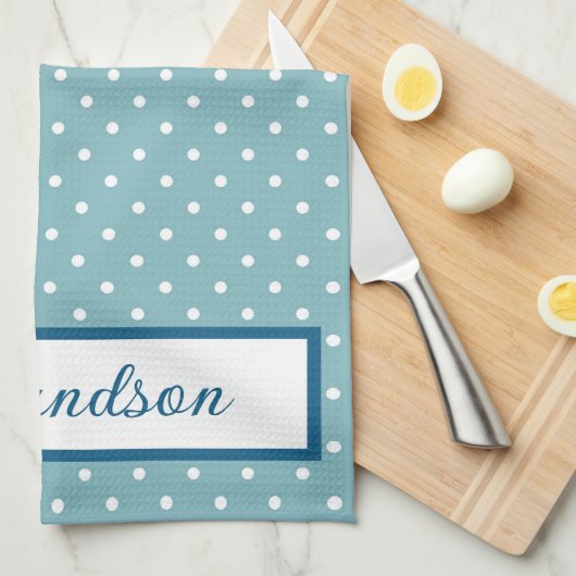 Sky Blue en White Polka Dot Gepersonaliseerd Theedoek (Quarter Fold)