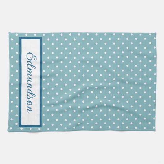 Sky Blue en White Polka Dot Gepersonaliseerd Theedoek (Horizontaal)