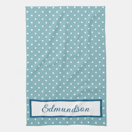 Sky Blue en White Polka Dot Gepersonaliseerd Theedoek (Verticaal)