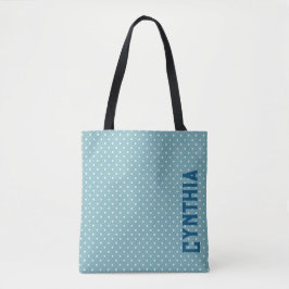 Sky Blue en White Polka Dot Gepersonaliseerd Tote Bag