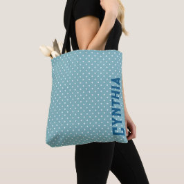 Sky Blue en White Polka Dot Gepersonaliseerd Tote Bag