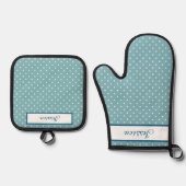 Sky Blue en White Polka Dots Ovenwant & Pannenlap Set (Voorkant)