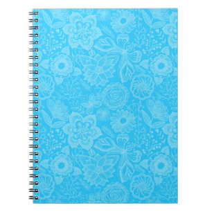 Sky Blue en White Retro Floral Lace Notitieboek