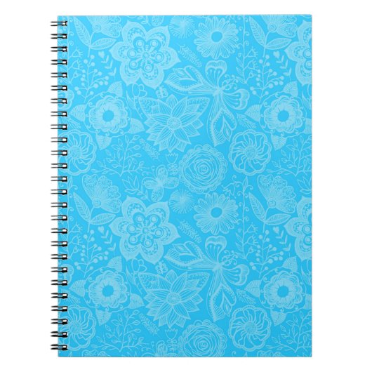 Sky Blue en White Retro Floral Lace Notitieboek (Voorkant)
