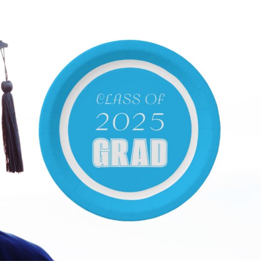 Sky Blue en White School Kleuren Afstuderen Papieren Bordje