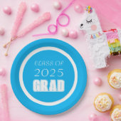 Sky Blue en White School Kleuren Afstuderen Papieren Bordje (Feest)