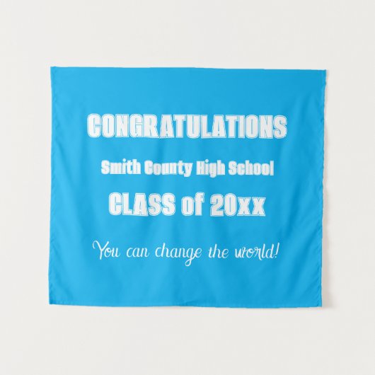 Sky Blue en White School Kleuren Afstuderen Wandkleed (Voorkant (horizontaal))