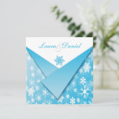 Sky Blue en White Snowflakes Wedding Invitation Kaart (Staand voorkant)