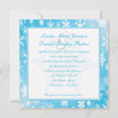 Sky Blue en White Snowflakes Wedding Invitation Kaart (Achterkant)
