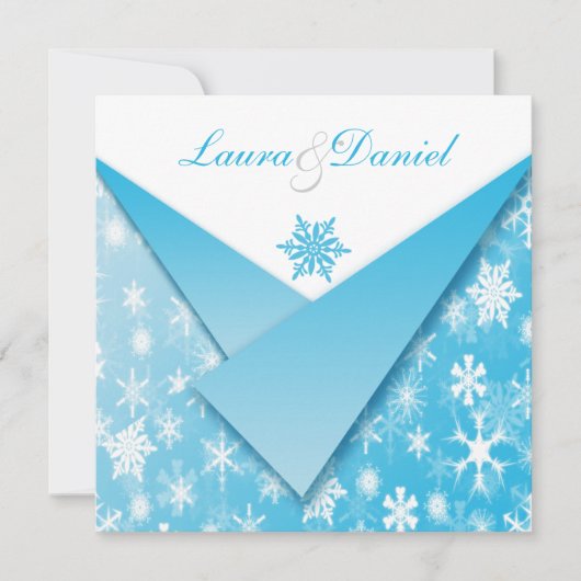 Sky Blue en White Snowflakes Wedding Invitation Kaart (Voorkant)