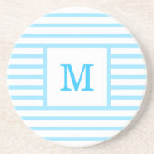 Sky Blue en White Stripes Custom Monogram Zandsteen Onderzetter (Voorkant)