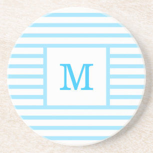 Sky Blue en White Stripes Custom Monogram Zandsteen Onderzetter