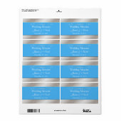 Sky Blue en Zilveren Bruiloft Mini Wijn Labels (Full Sheet)