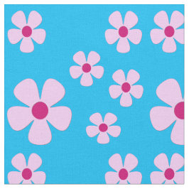 Sky Blue Fabric met roze bloemen Stof