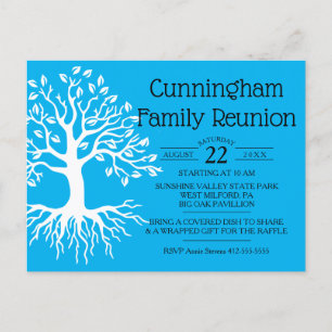 Sky Blue Family Reunion Family Tree Silhouette Uitnodiging Briefkaart