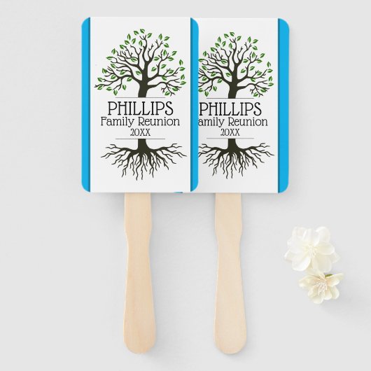 Sky Blue Family Tree-reünie Handwaaier (Voorkant en achterkant)