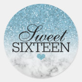 Sky Blue Faux Glitter/Marble Sweet 16 Ronde Sticker (Voorkant)