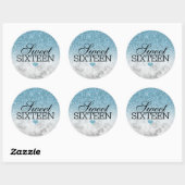 Sky Blue Faux Glitter/Marble Sweet 16 Ronde Sticker (Vel)