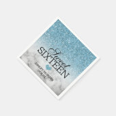 Sky Blue Faux Glitter/Marble Sweet 16 Servet (Hoek)