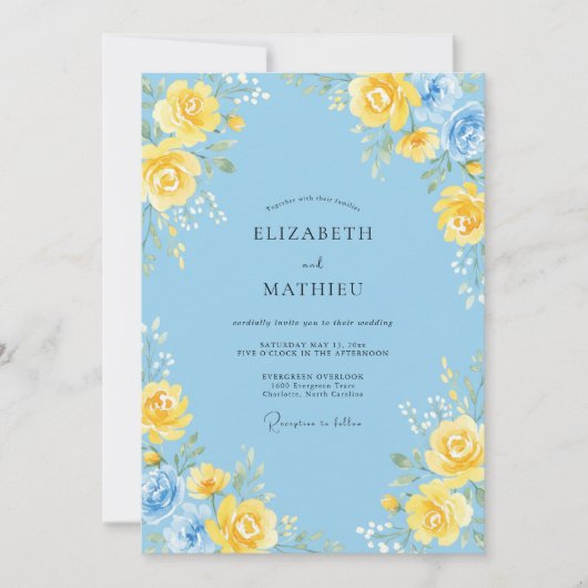 Sky Blue Floral Arrangement Wedding Kaart (Voorkant)