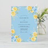 Sky Blue Floral Arrangement Wedding Kaart (Staand voorkant)