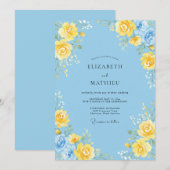 Sky Blue Floral Arrangement Wedding Kaart (Voorkant / Achterkant)