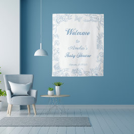 Sky Blue Floral Border Baby shower Welkom Wandkleed