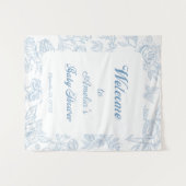 Sky Blue Floral Border Baby shower Welkom Wandkleed (Voorkant (horizontaal))