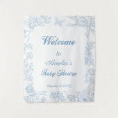 Sky Blue Floral Border Baby shower Welkom Wandkleed (Voorkant)