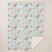 Sky Blue Floral Butterfly Blanket Sherpa Deken (Voorkant)