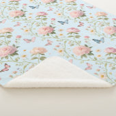 Sky Blue Floral Butterfly Blanket Sherpa Deken (3/4)