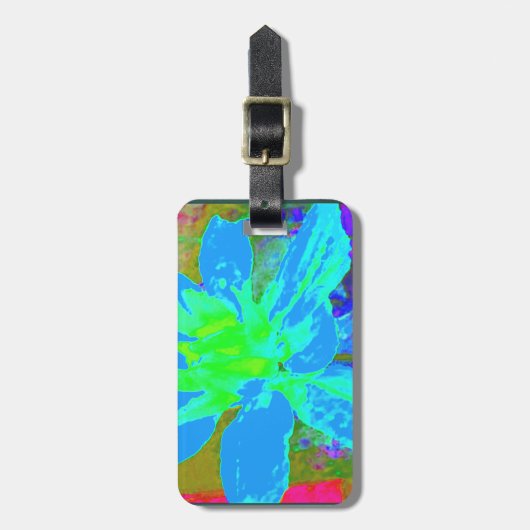 Sky Blue Floral Dahlia Flower Pattern Bagagelabel (Voorkant verticaal)