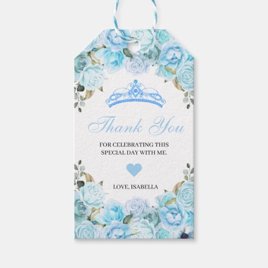 Sky Blue Floral Dank je Labels Cadeaulabel (Voorkant)