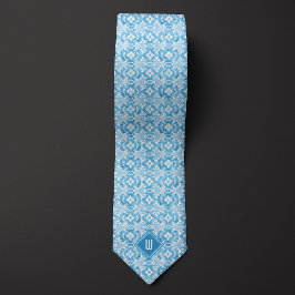 Sky Blue Floral Monogram Stropdas