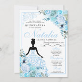 Sky Blue Floral Quinceanera Birthday Kaart (Voorkant)