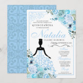 Sky Blue Floral Quinceanera Birthday Kaart (Voorkant / Achterkant)