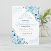 Sky Blue Floral Quinceanera Birthday Kaart (Staand voorkant)