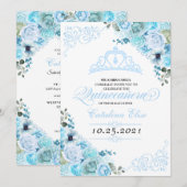 Sky Blue Floral Quinceanera Birthday Kaart (Voorkant / Achterkant)